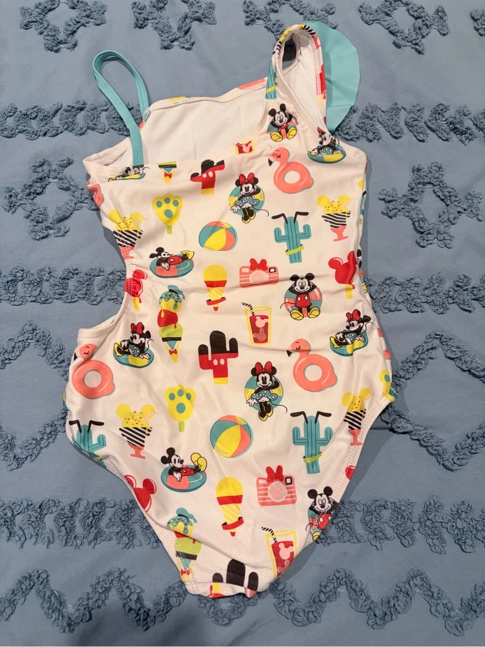 Disney Mickey & Minnie One Shoulder Swimsuit Girls Size 5/6 Summer Beach
